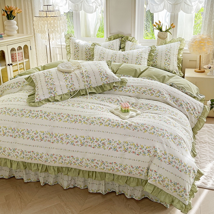 91家纺网 家纺一手货源 找家纺 兴美佳家纺 2026新款全棉印花韩版花边床裙款四件套 安娜花园