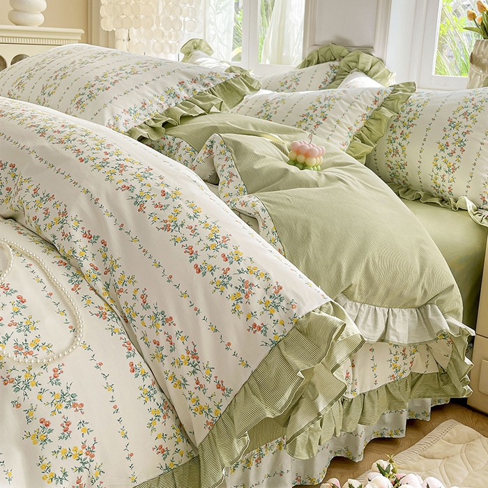 91家纺网 家纺一手货源 找家纺 兴美佳家纺 2026新款全棉印花韩版花边床裙款四件套 安娜花园