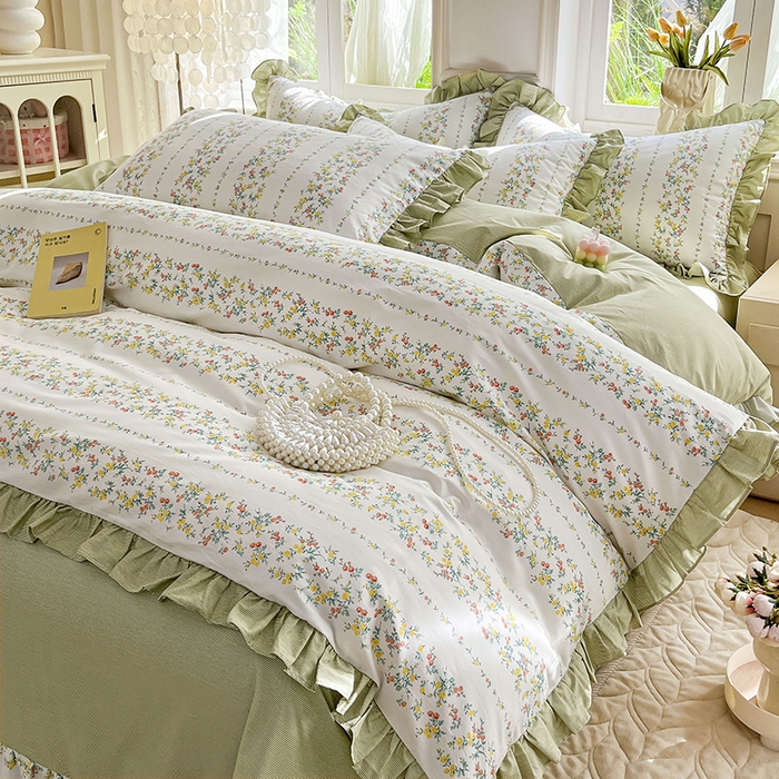 91家纺网 家纺一手货源 找家纺 兴美佳家纺 2026新款全棉印花韩版花边床裙款四件套 安娜花园