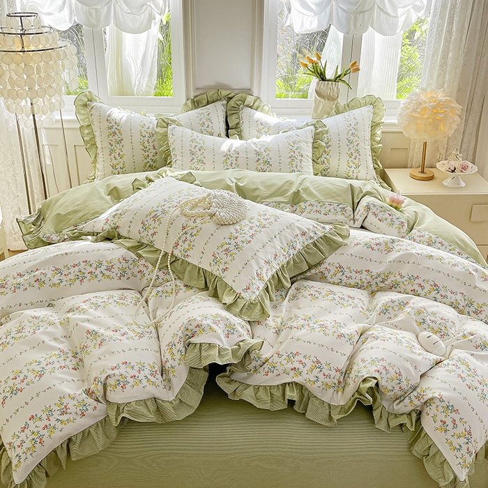 91家纺网 家纺一手货源 找家纺 兴美佳家纺 2026新款全棉印花韩版花边床裙款四件套 安娜花园