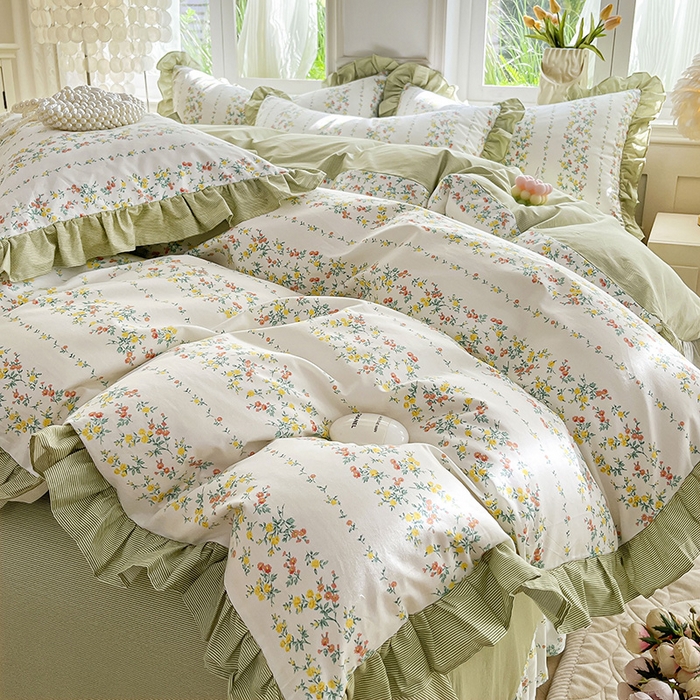 91家纺网 家纺一手货源 找家纺 兴美佳家纺 2026新款全棉印花韩版花边床裙款四件套 安娜花园