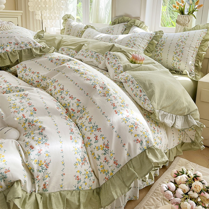 91家纺网 家纺一手货源 找家纺 兴美佳家纺 2026新款全棉印花韩版花边床裙款四件套 安娜花园