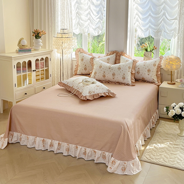 91家纺网 家纺一手货源 找家纺 兴美佳家纺 2026新款全棉印花韩版花边床裙款四件套 繁花似锦