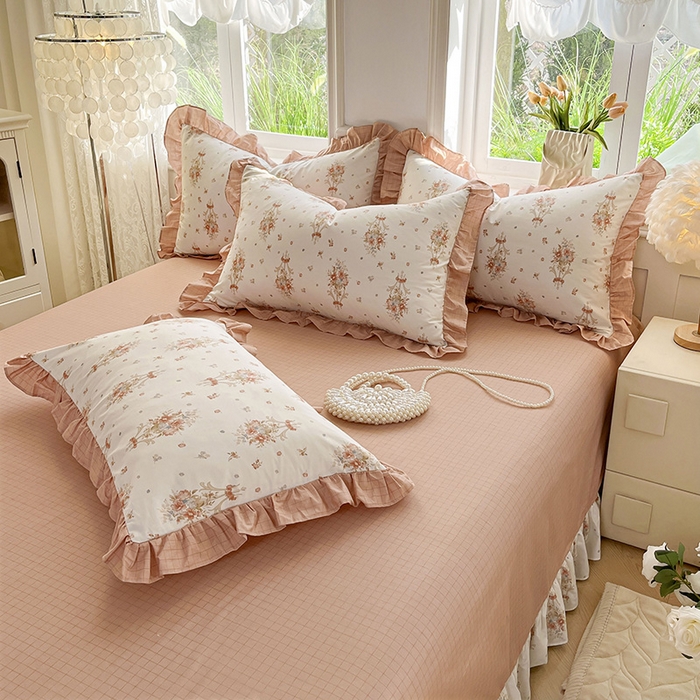 91家纺网 家纺一手货源 找家纺 兴美佳家纺 2026新款全棉印花韩版花边床裙款四件套 繁花似锦