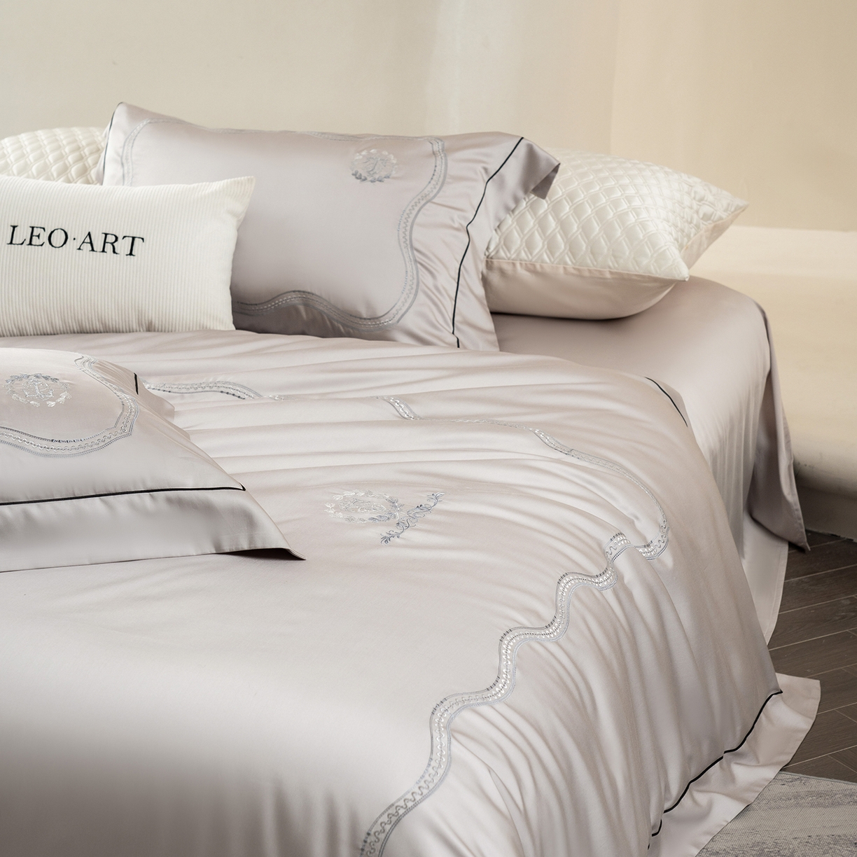 91家纺网 家纺一手货源 找家纺 涞澳家纺 2025新款东帝兴岚雾四件套-椿禾 椿禾-灰