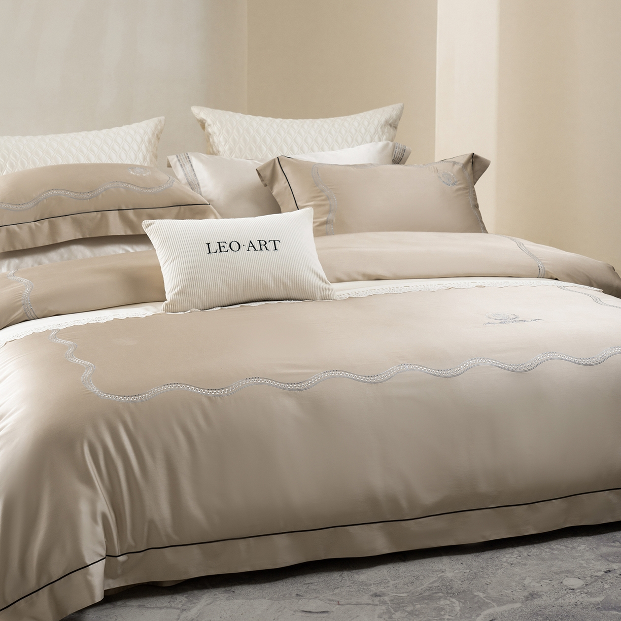 91家纺网 家纺一手货源 找家纺 涞澳家纺 2025新款东帝兴岚雾四件套-椿禾 椿禾-乳褐