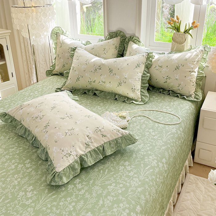 91家纺网 家纺一手货源 找家纺 兴美佳家纺 2026新款全棉印花韩版花边床裙款四件套 佳期如梦