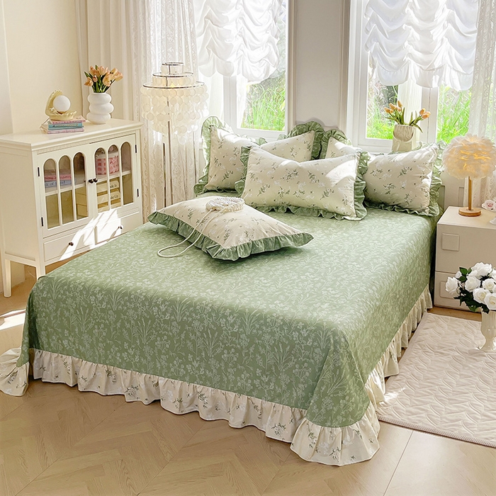 91家纺网 家纺一手货源 找家纺 兴美佳家纺 2026新款全棉印花韩版花边床裙款四件套 佳期如梦