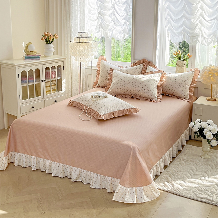 91家纺网 家纺一手货源 找家纺 兴美佳家纺 2026新款全棉印花韩版花边床裙款四件套 可可樱桃