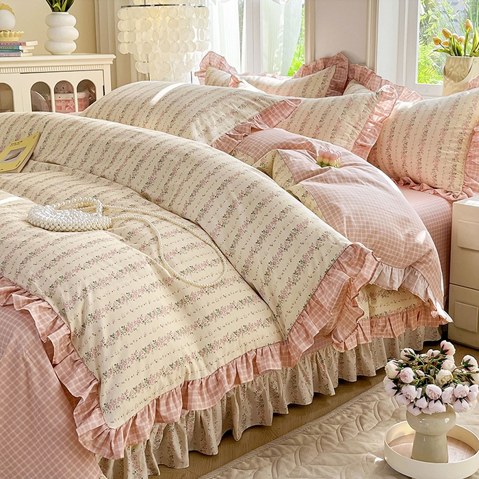 兴美佳家纺 2026新款全棉印花韩版花边床裙款四件套 暖暖