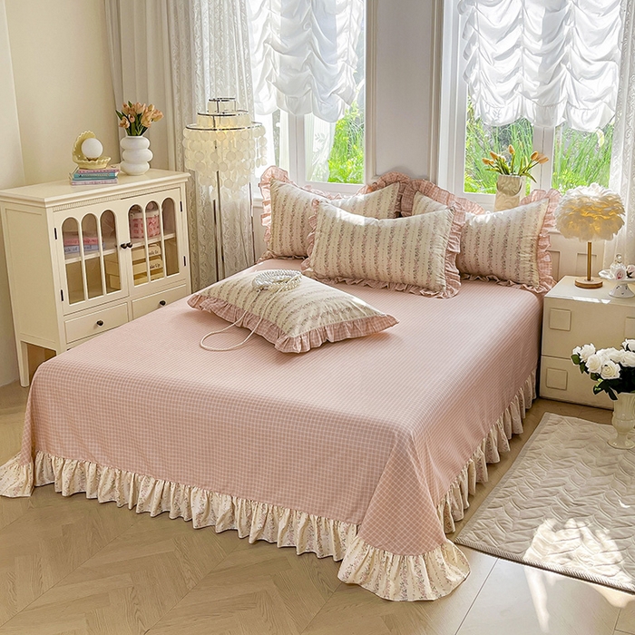 91家纺网 家纺一手货源 找家纺 兴美佳家纺 2026新款全棉印花韩版花边床裙款四件套 暖暖