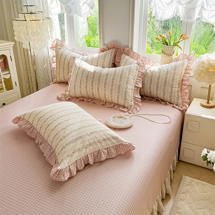 91家纺网 家纺一手货源 找家纺 兴美佳家纺 2026新款全棉印花韩版花边床裙款四件套 暖暖