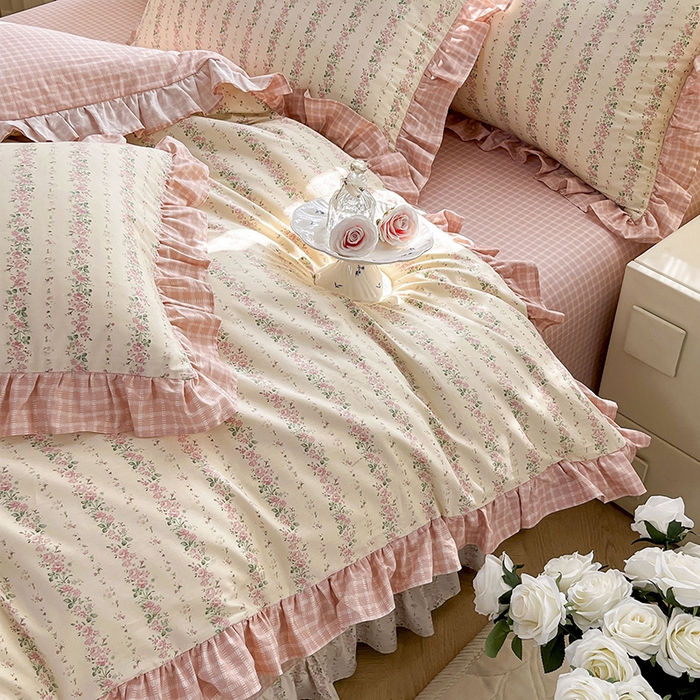 91家纺网 家纺一手货源 找家纺 兴美佳家纺 2026新款全棉印花韩版花边床裙款四件套 暖暖