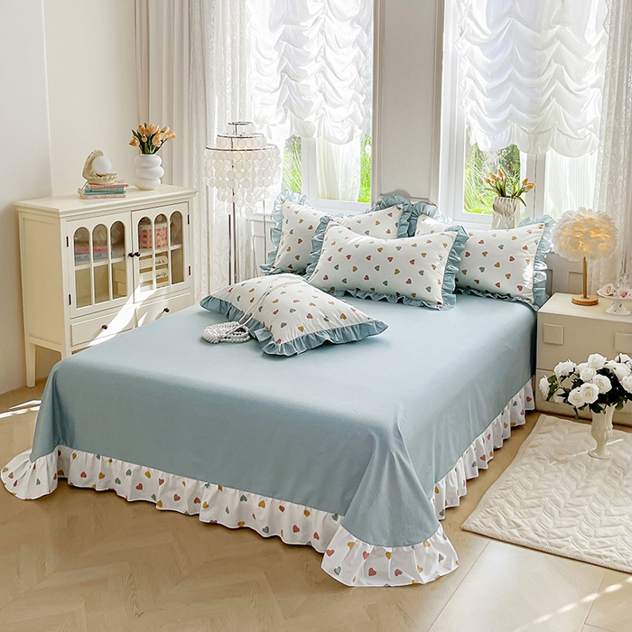 91家纺网 家纺一手货源 找家纺 兴美佳家纺 2026新款全棉印花韩版花边床裙款四件套 怦然心动