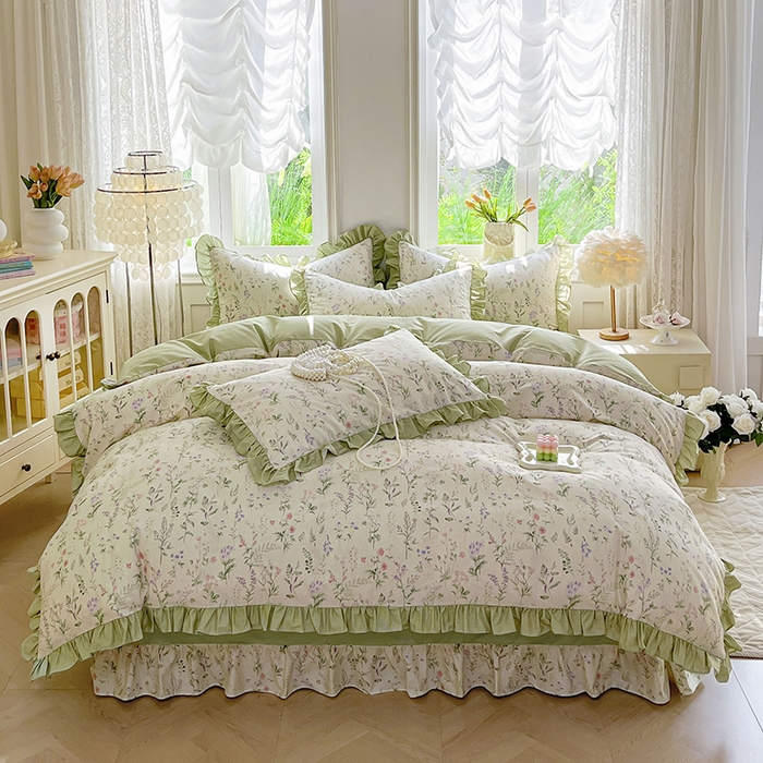 91家纺网 家纺一手货源 找家纺 兴美佳家纺 2026新款全棉印花韩版花边床裙款四件套 茜茜公主