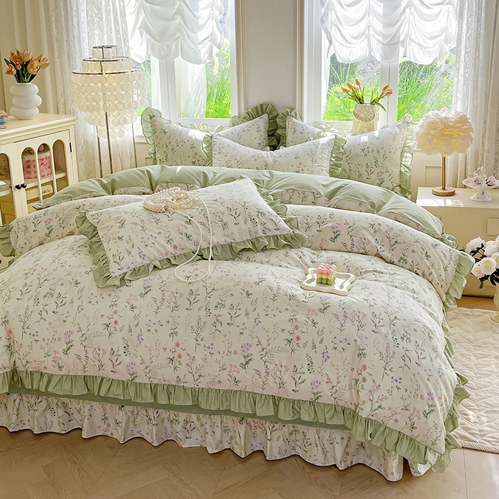 91家纺网 家纺一手货源 找家纺 兴美佳家纺 2026新款全棉印花韩版花边床裙款四件套 茜茜公主