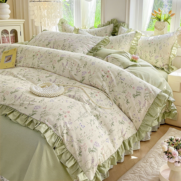 91家纺网 家纺一手货源 找家纺 兴美佳家纺 2026新款全棉印花韩版花边床裙款四件套 茜茜公主