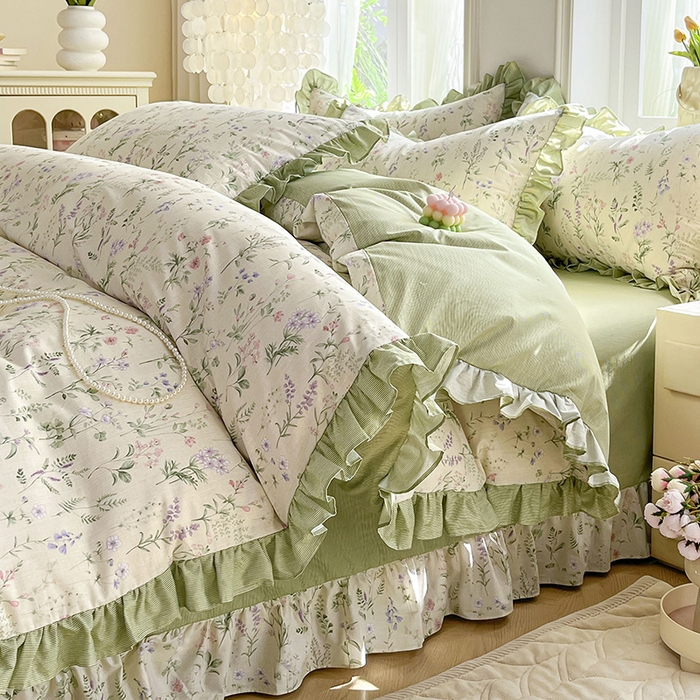 91家纺网 家纺一手货源 找家纺 兴美佳家纺 2026新款全棉印花韩版花边床裙款四件套 茜茜公主