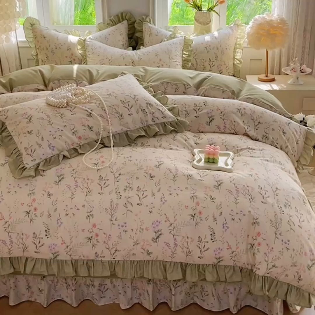91家纺网 家纺一手货源 找家纺 兴美佳家纺 2026新款全棉印花韩版花边床裙款四件套 茜茜公主