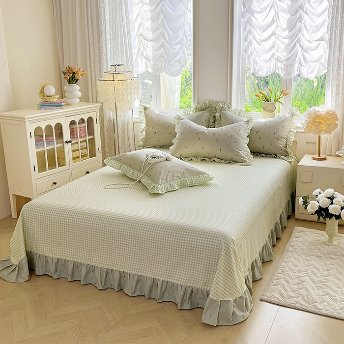 91家纺网 家纺一手货源 找家纺 兴美佳家纺 2026新款全棉印花韩版花边床裙款四件套 郁郁葱葱