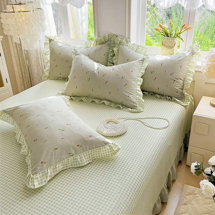 91家纺网 家纺一手货源 找家纺 兴美佳家纺 2026新款全棉印花韩版花边床裙款四件套 郁郁葱葱