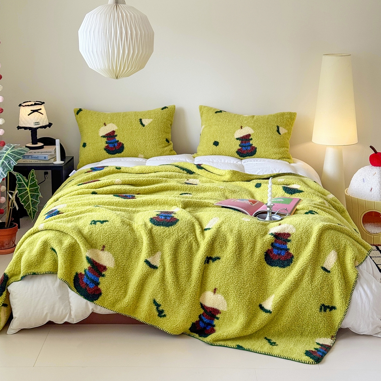 舒隅家纺 2026新款多功能针织半边绒毯 苹果小熊