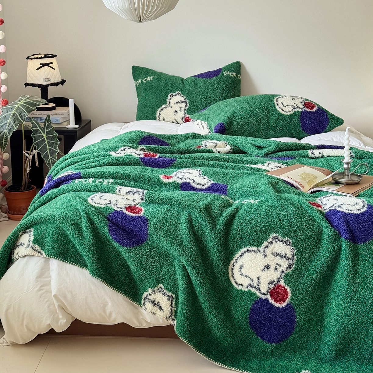 91家纺网 家纺一手货源 找家纺 舒隅家纺 2026新款多功能针织半边绒毯 绒球小猫