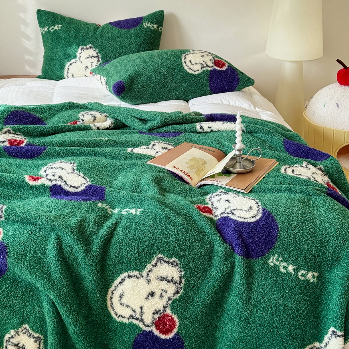 91家纺网 家纺一手货源 找家纺 舒隅家纺 2026新款多功能针织半边绒毯 绒球小猫