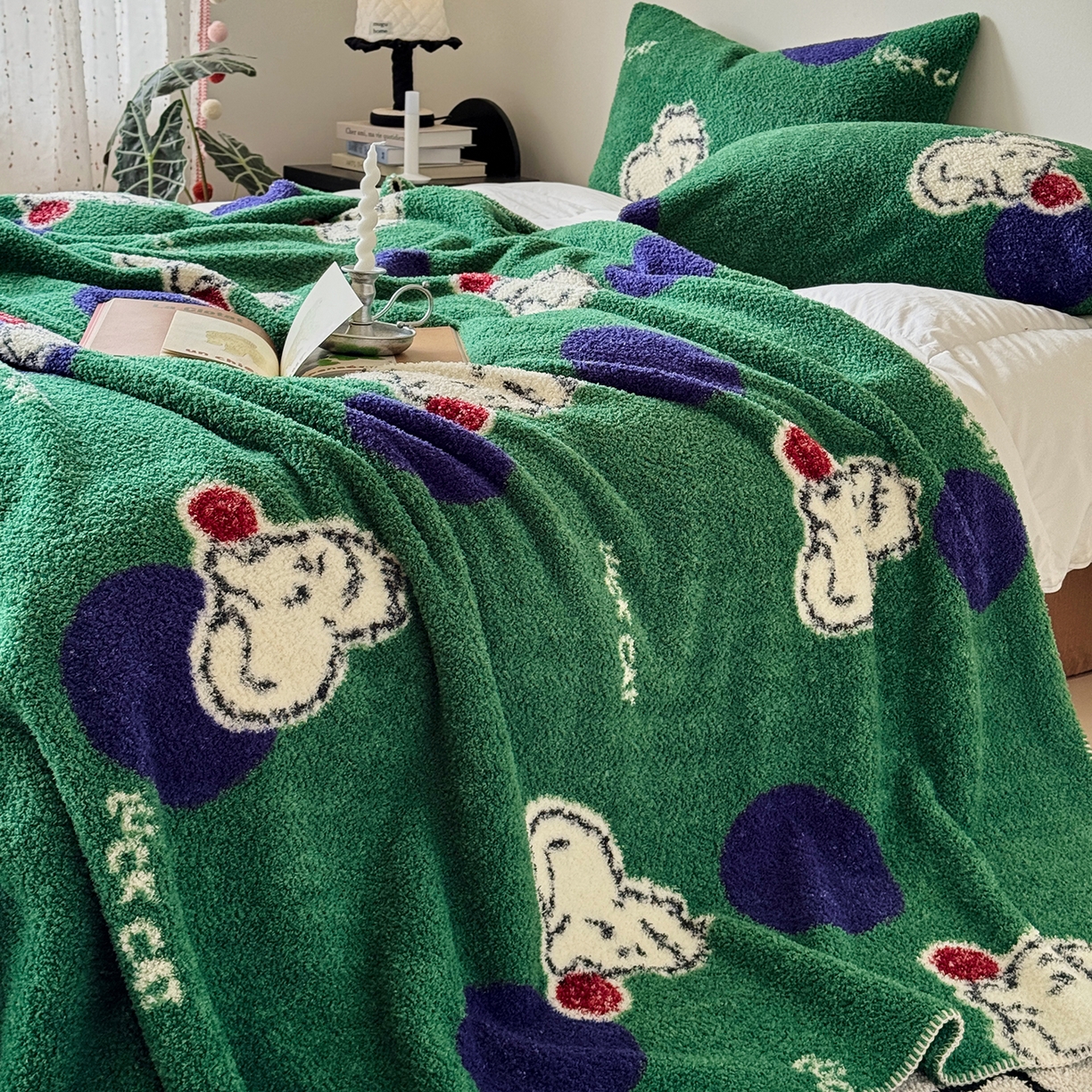 91家纺网 家纺一手货源 找家纺 舒隅家纺 2026新款多功能针织半边绒毯 绒球小猫