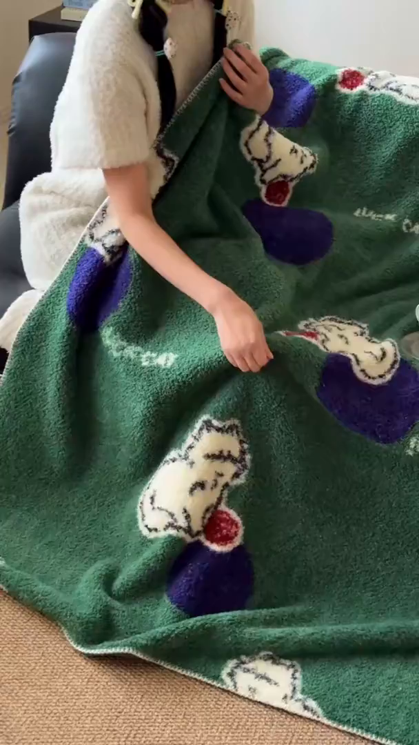 91家纺网 家纺一手货源 找家纺 舒隅家纺 2026新款多功能针织半边绒毯 绒球小猫