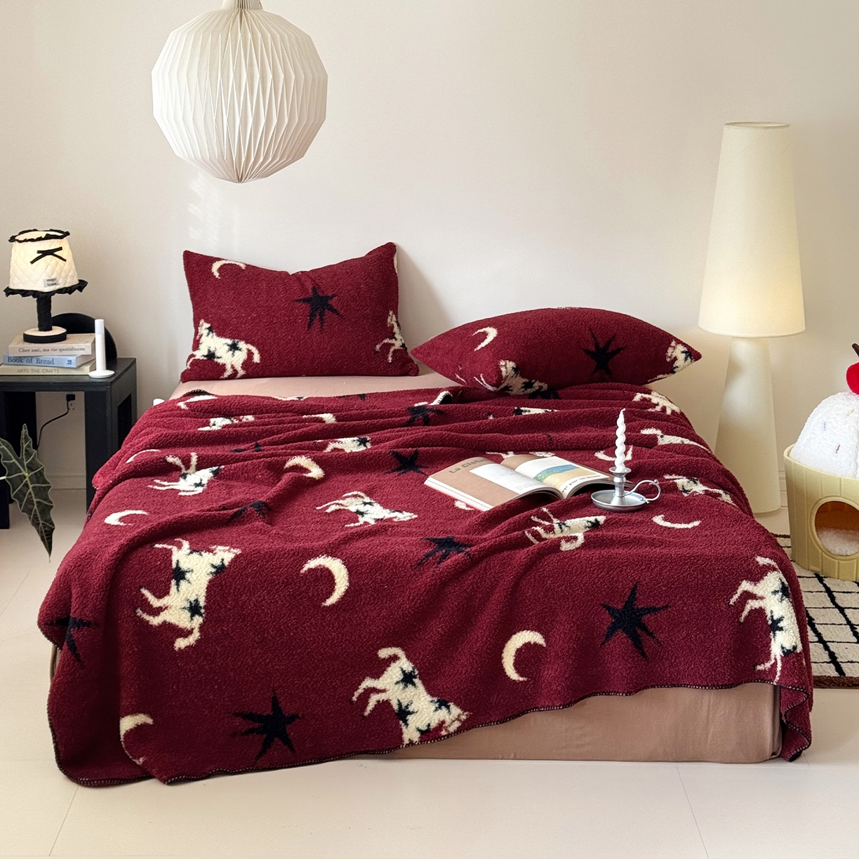 舒隅家纺 2026新款多功能针织半边绒毯 星月驹-红
