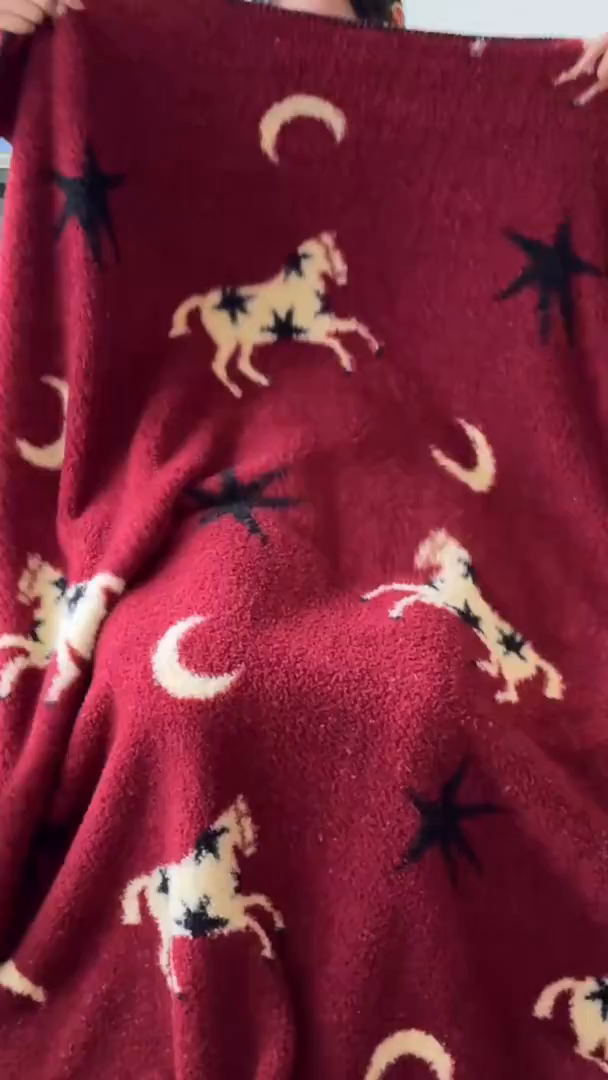 91家纺网 家纺一手货源 找家纺 舒隅家纺 2026新款多功能针织半边绒毯 星月驹-红