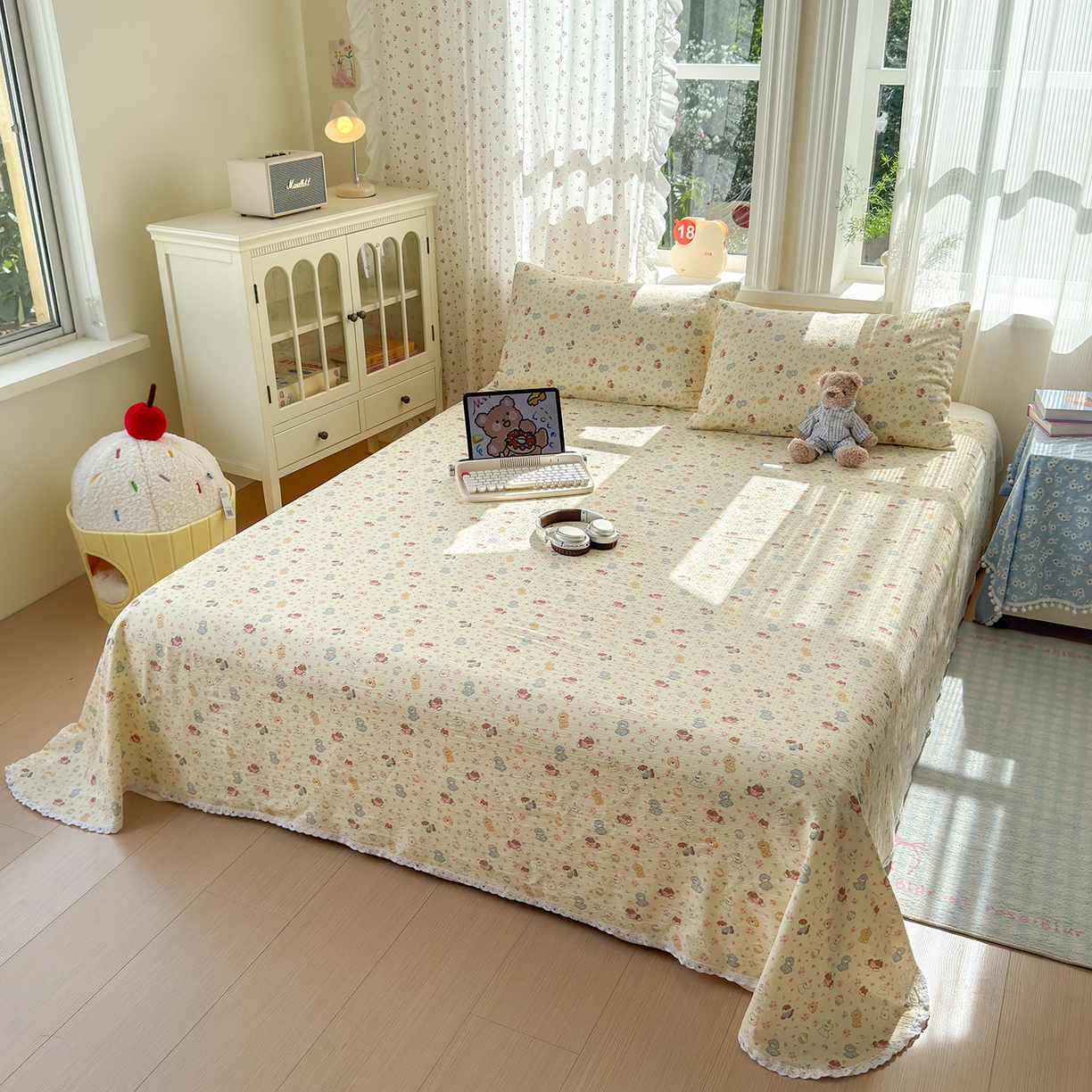 91家纺网 家纺一手货源 找家纺 （总）沐芷 2026 【提供买家秀】A类白花边床单单件 单人双人床单三件套