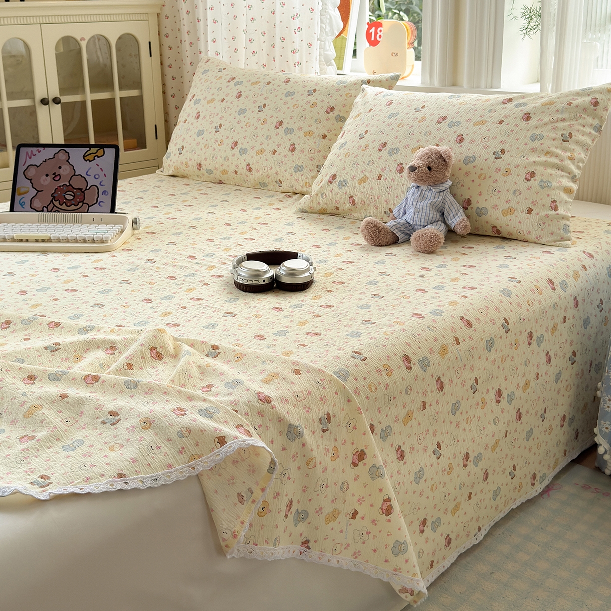 91家纺网 家纺一手货源 找家纺 （总）沐芷 2026 【提供买家秀】A类白花边床单单件 单人双人床单三件套