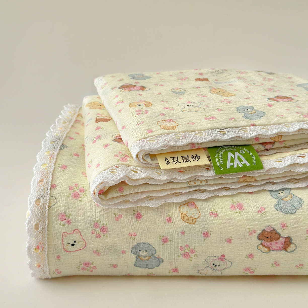 91家纺网 家纺一手货源 找家纺 沐芷 2026 【提供买家秀】A类白花边床单单件 单人双人床单三件套 狗狗派对