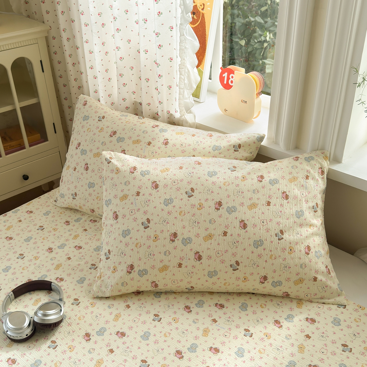 91家纺网 家纺一手货源 找家纺 沐芷 2026 【提供买家秀】A类白花边床单单件 单人双人床单三件套 狗狗派对