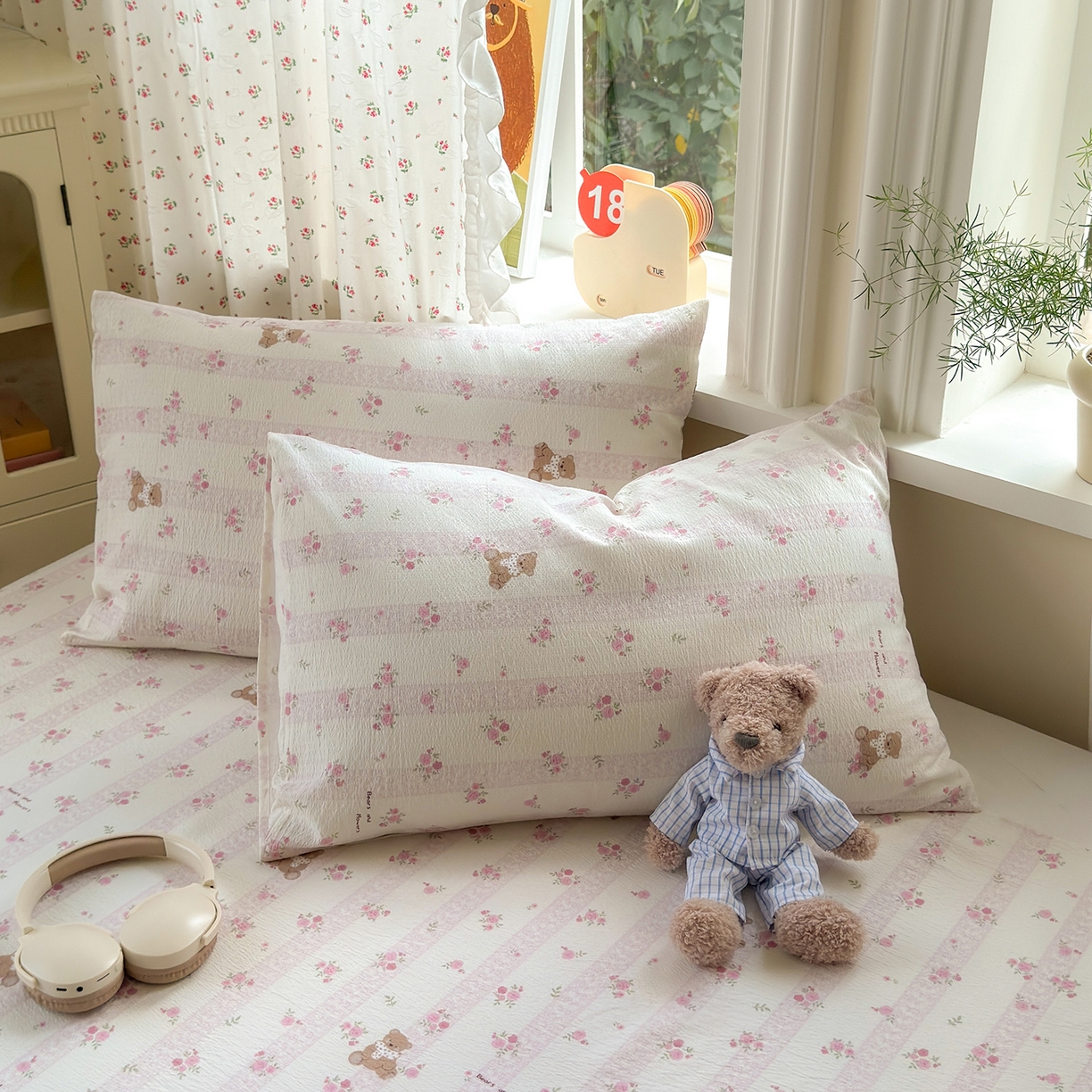 91家纺网 家纺一手货源 找家纺 沐芷 2026 【提供买家秀】A类白花边床单单件 单人双人床单三件套 玫瑰熊