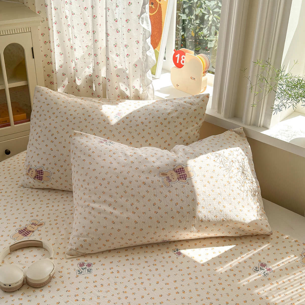 91家纺网 家纺一手货源 找家纺 沐芷 2026 【提供买家秀】A类白花边床单单件 单人双人床单三件套 春日小熊