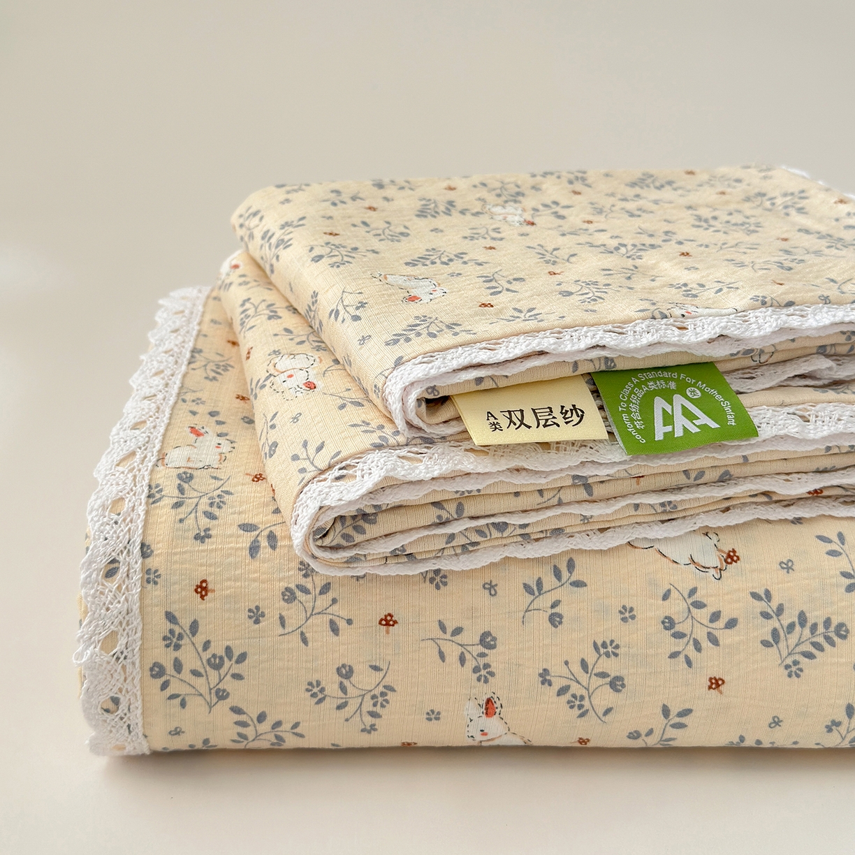 91家纺网 家纺一手货源 找家纺 沐芷 2026 【提供买家秀】A类白花边床单单件 单人双人床单三件套 花园兔