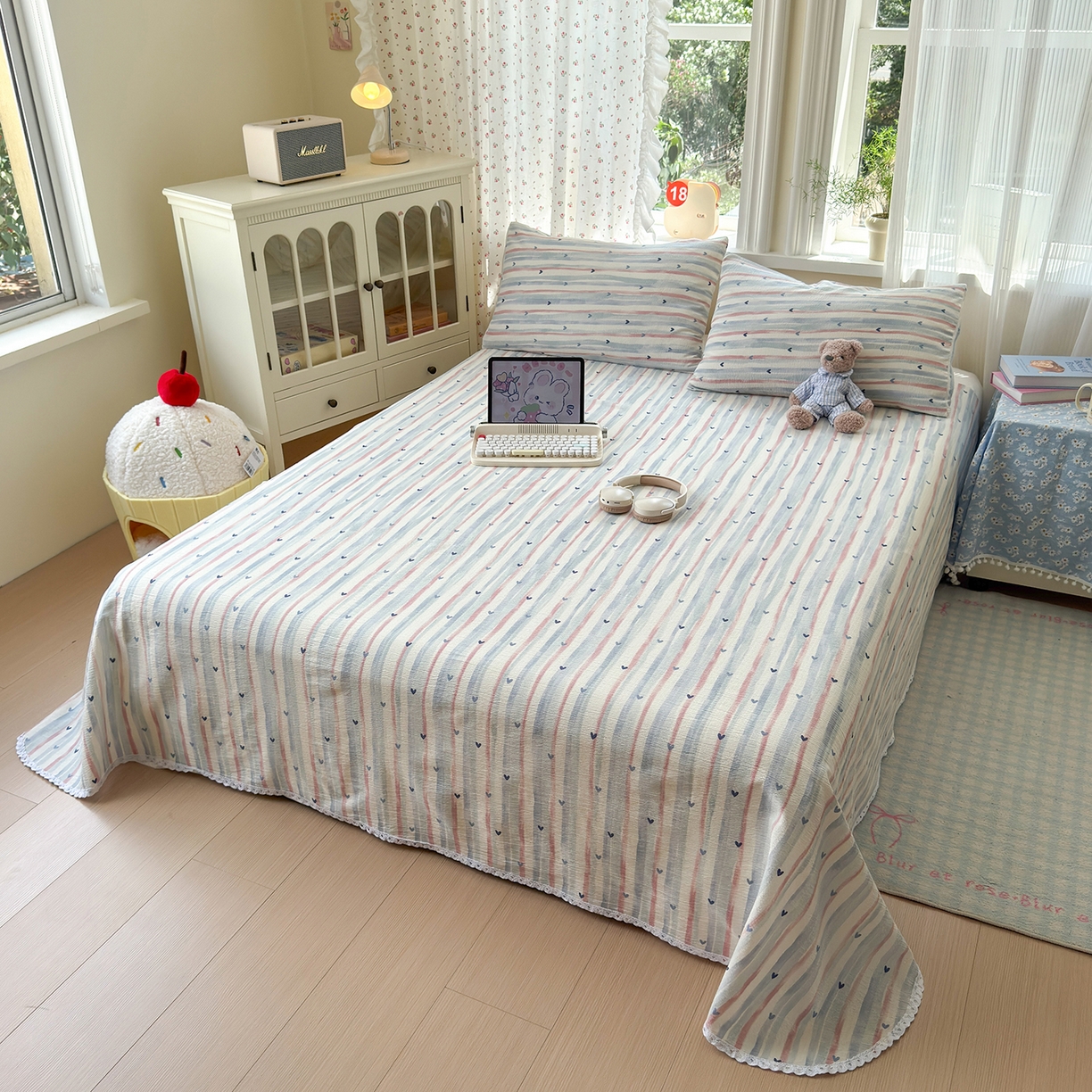 91家纺网 家纺一手货源 找家纺 沐芷 2026 【提供买家秀】A类白花边床单单件 单人双人床单三件套 疏影之心