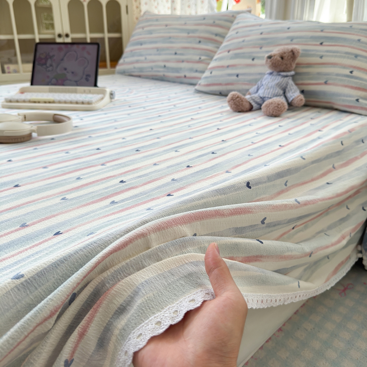 91家纺网 家纺一手货源 找家纺 沐芷 2026 【提供买家秀】A类白花边床单单件 单人双人床单三件套 疏影之心