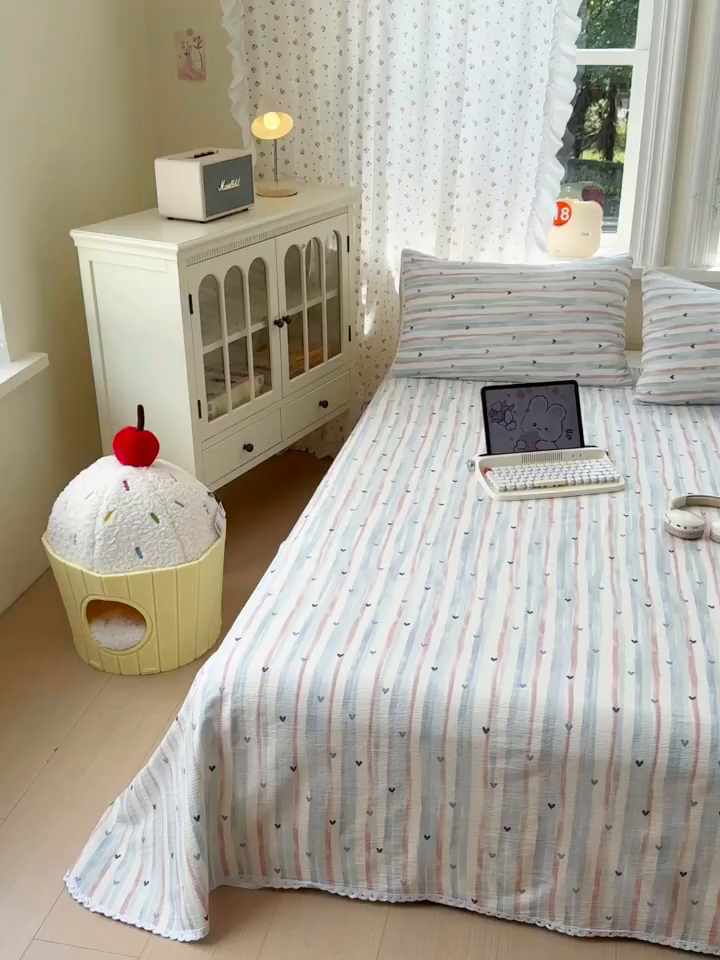 91家纺网 家纺一手货源 找家纺 沐芷 2026 【提供买家秀】A类白花边床单单件 单人双人床单三件套 疏影之心