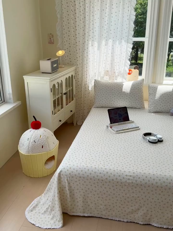 91家纺网 家纺一手货源 找家纺 沐芷 2026 【提供买家秀】A类白花边床单单件 单人双人床单三件套 橘子海