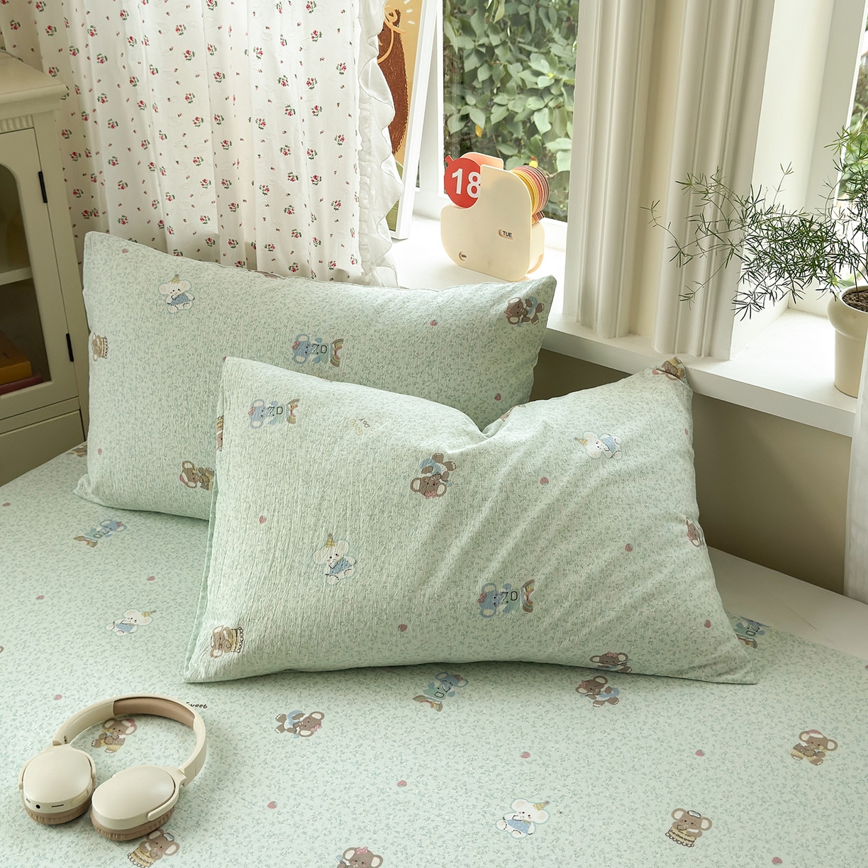 91家纺网 家纺一手货源 找家纺 沐芷 2026 【提供买家秀】A类白花边床单单件 单人双人床单三件套 幸运小象