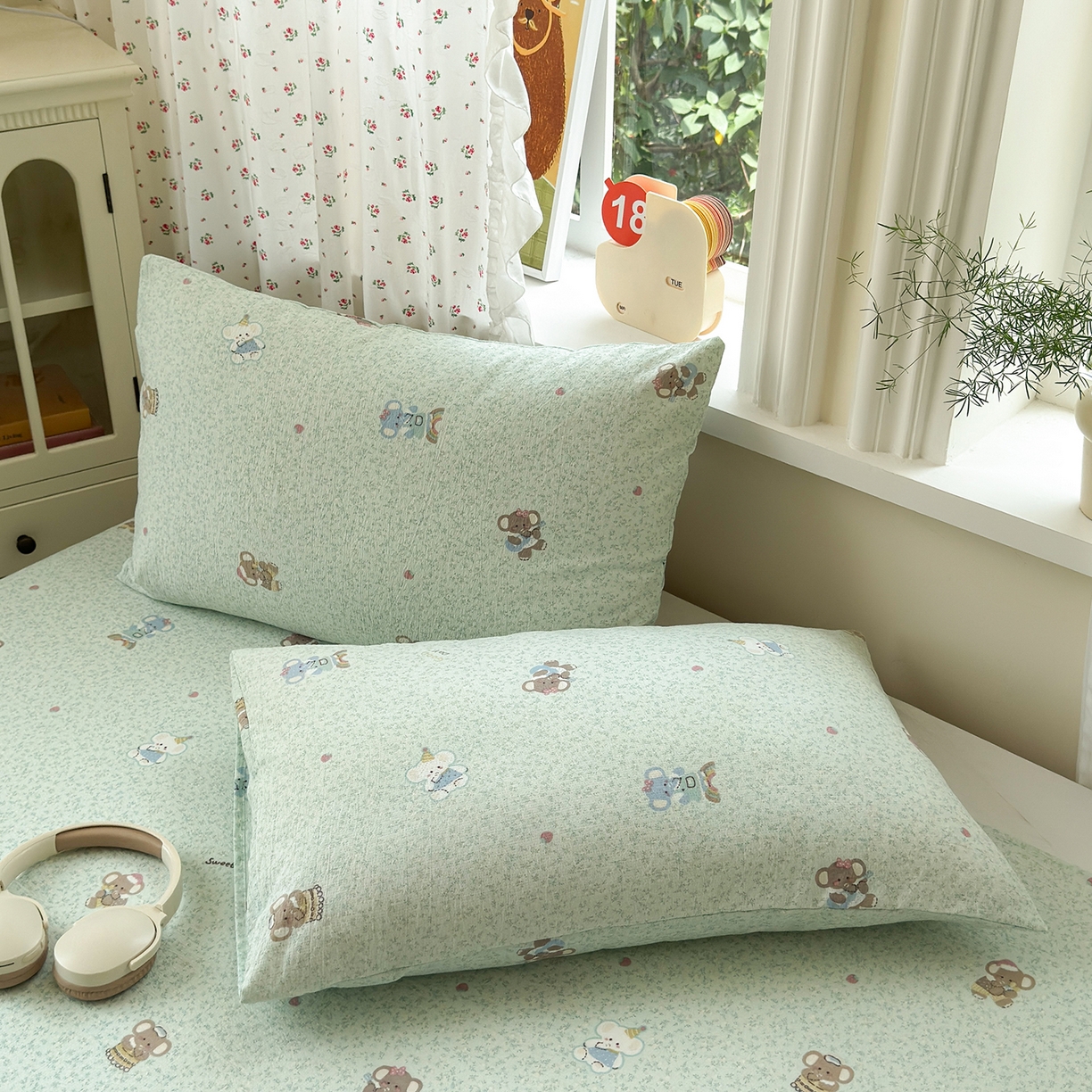 91家纺网 家纺一手货源 找家纺 沐芷 2026 【提供买家秀】A类白花边床单单件 单人双人床单三件套 幸运小象