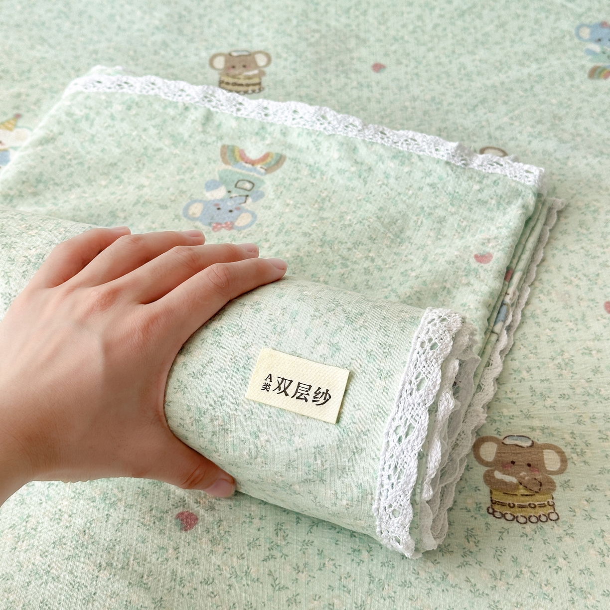 91家纺网 家纺一手货源 找家纺 沐芷 2026 【提供买家秀】A类白花边床单单件 单人双人床单三件套 幸运小象