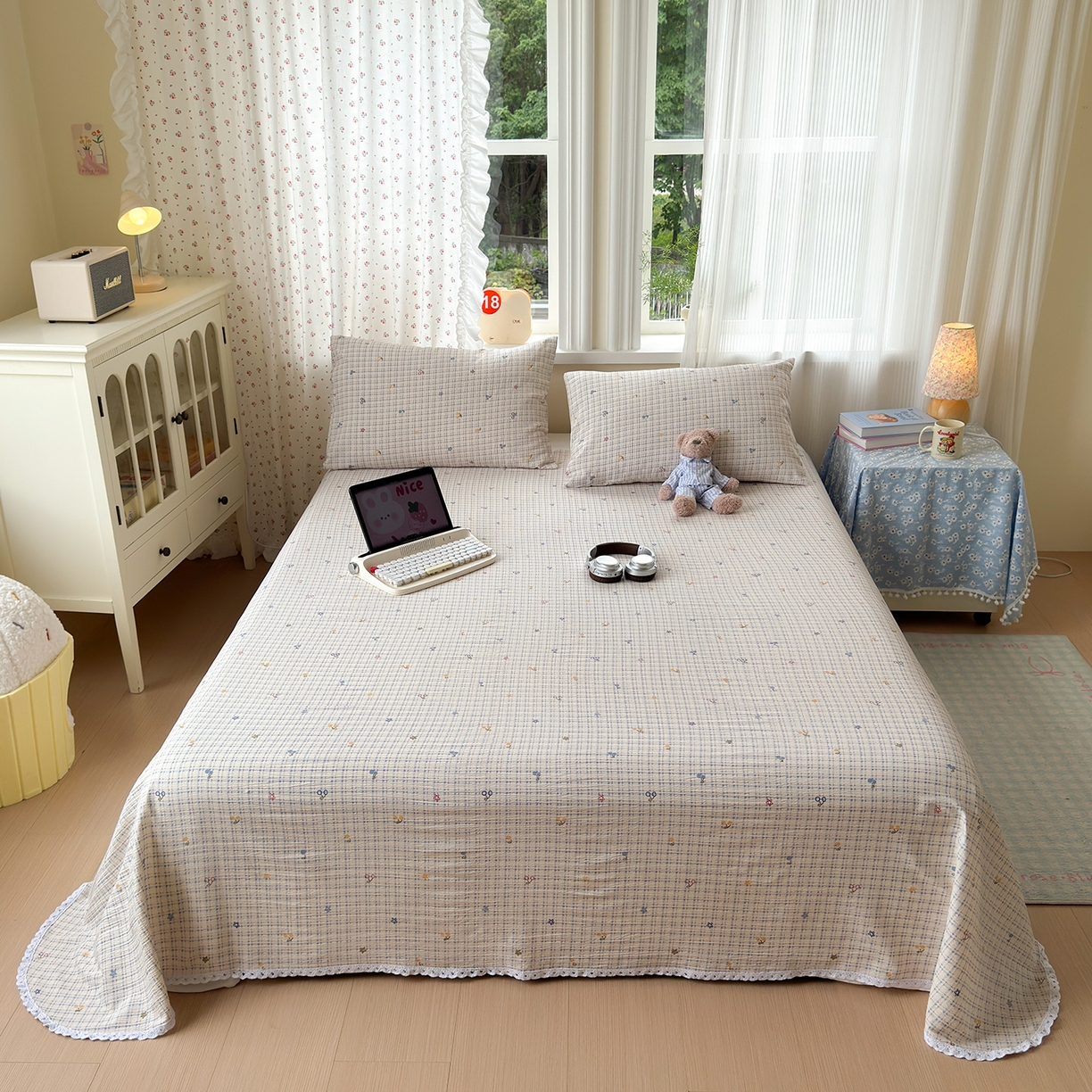 91家纺网 家纺一手货源 找家纺 沐芷 2026 【提供买家秀】A类白花边床单单件 单人双人床单三件套 郁见