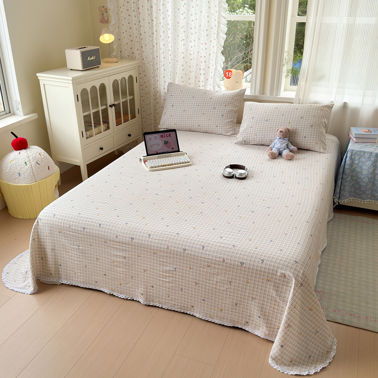 91家纺网 家纺一手货源 找家纺 沐芷 2026 【提供买家秀】A类白花边床单单件 单人双人床单三件套 郁见