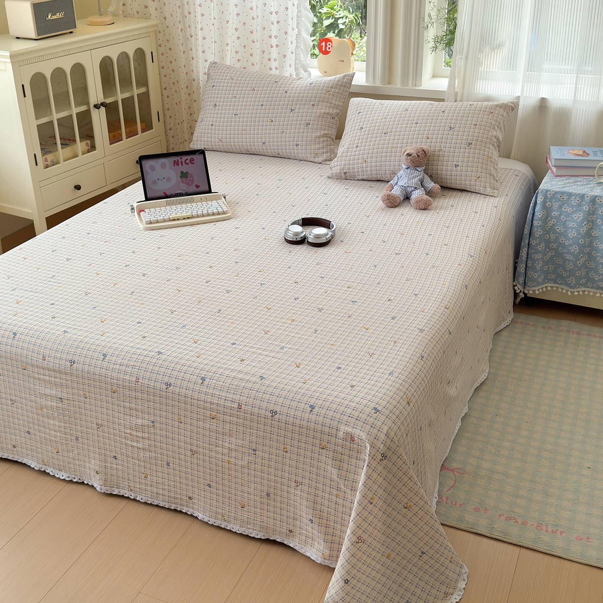 91家纺网 家纺一手货源 找家纺 沐芷 2026 【提供买家秀】A类白花边床单单件 单人双人床单三件套 郁见