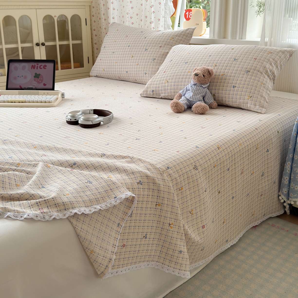 91家纺网 家纺一手货源 找家纺 沐芷 2026 【提供买家秀】A类白花边床单单件 单人双人床单三件套 郁见